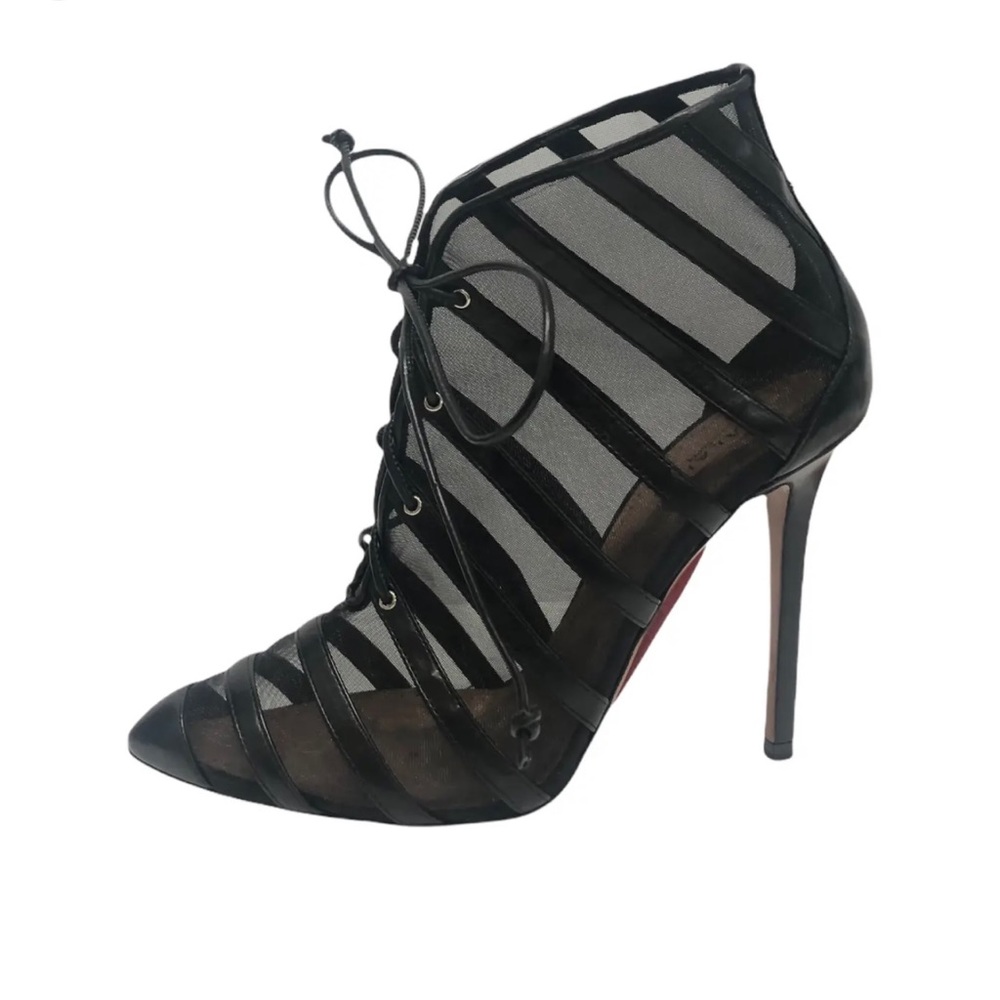 Alaia Black Caged Mesh Lace-up booties